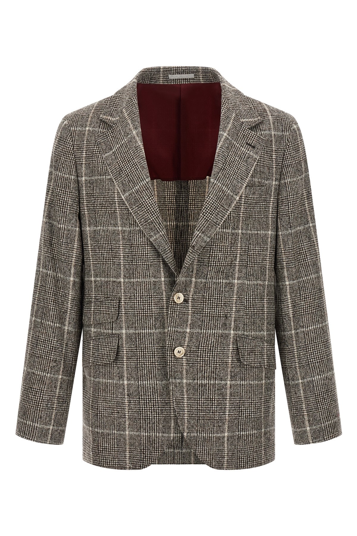 Brunello Cucinelli Cavallo Prince Of Wales-check Blazer In Gray