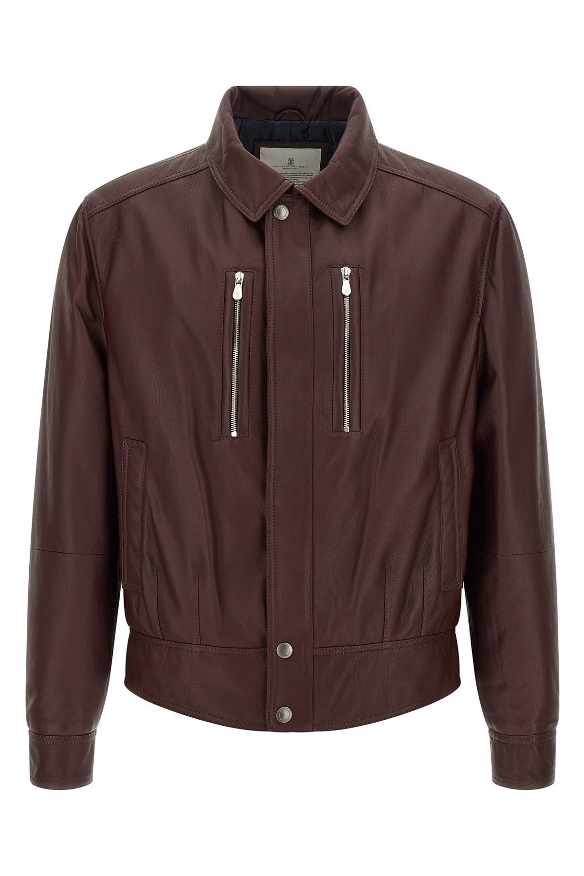 Brunello Cucinelli Biker Nappa Texture Puffer Jackets Bordeaux In Burgundy