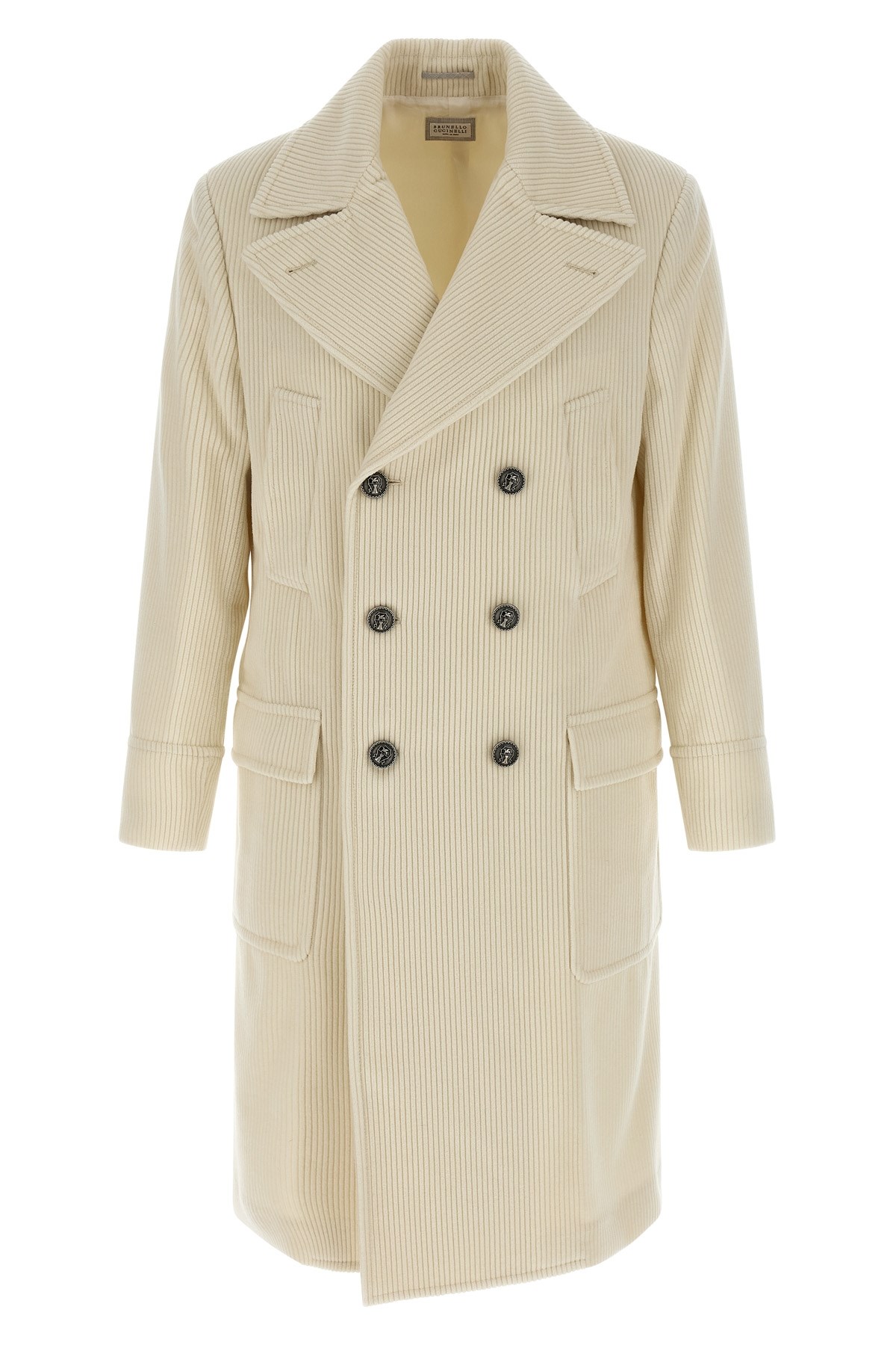 Brunello Cucinelli One-and-a-half Style Cashmere Wide Corduroy Coat In White