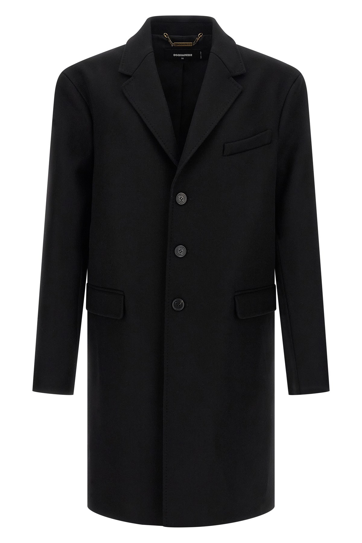 Dsquared2 Single-breasted Midi Coat With Monogram Lining In Black
