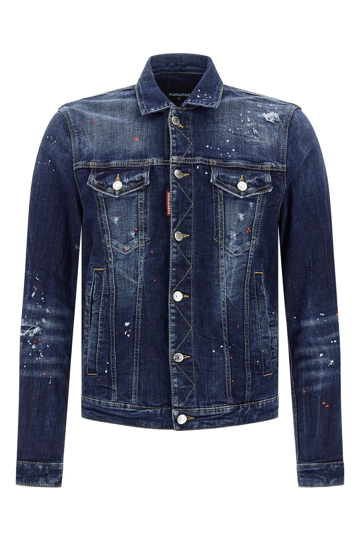 Dsquared2 Dan Blue Jacket With Classic Collar And All-over Painted Details In Denim Man In Blue