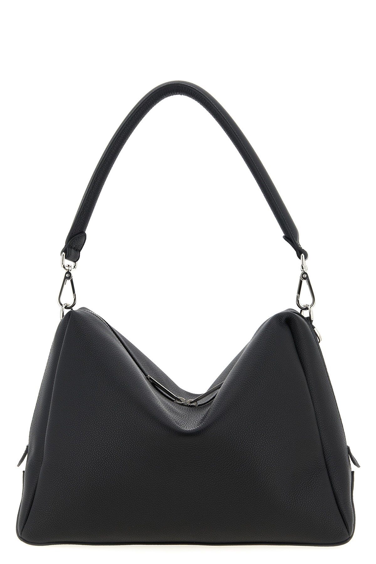 Fendi Medium Shoulder Bag Adjustable Strap Metal Hardware Textured Finish In Black