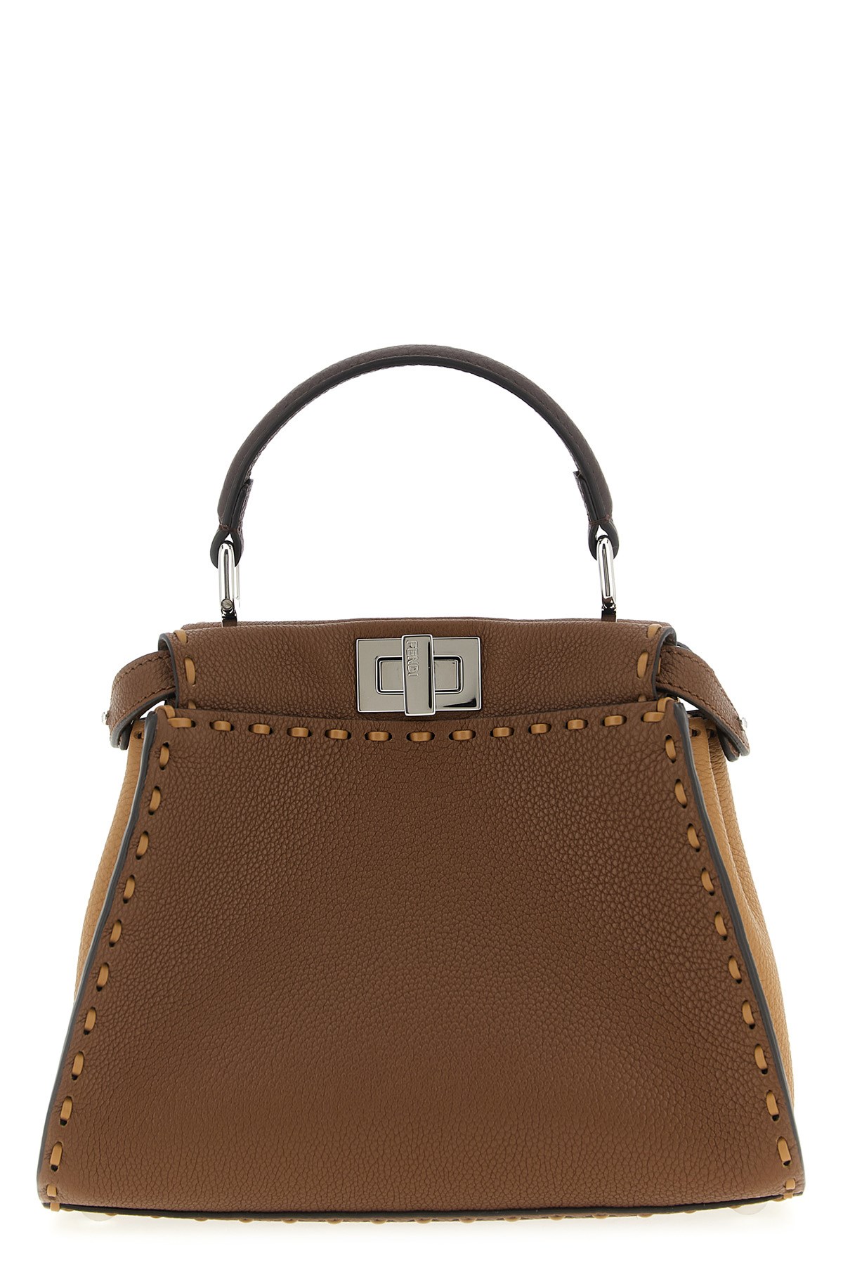 Fendi Peekaboo Iseeu Small Multicolour Sage Selleria Bag With 556 Hand-sewn Topstitches In Brown