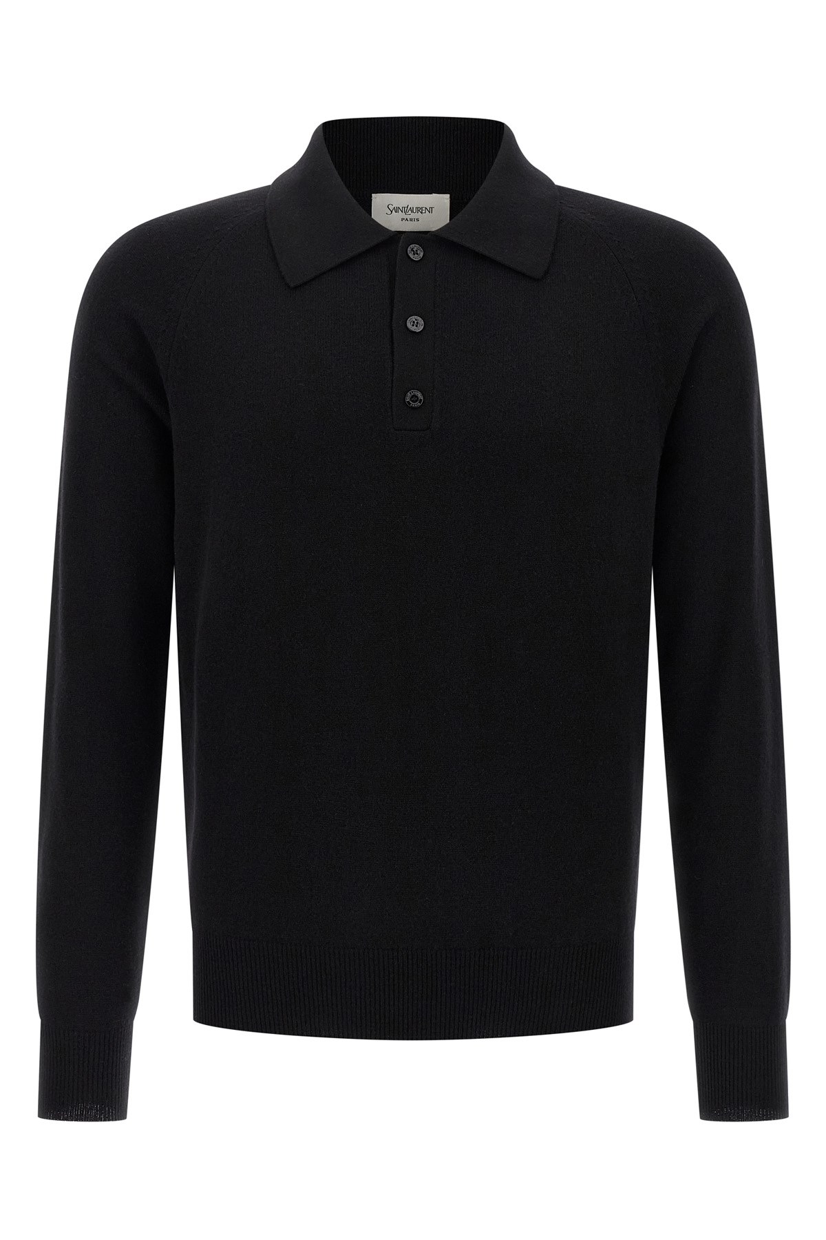Saint Laurent Wool Polo Shirt Cuffs Ribbed In Black