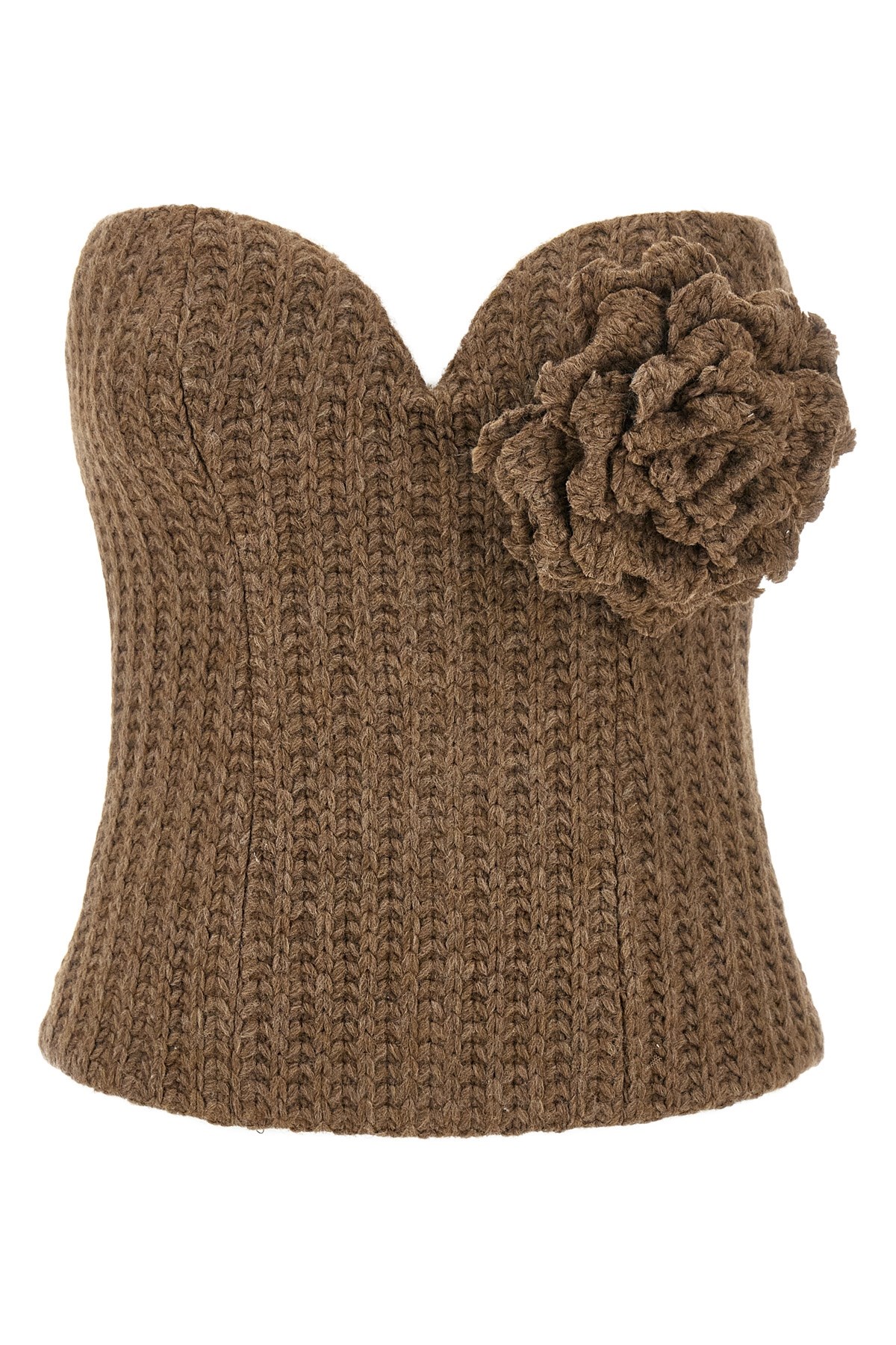 Giuseppe Di Morabito Off-the-shoulder Bustier Top With Sweetheart Neckline And Floral Brooch In Brown