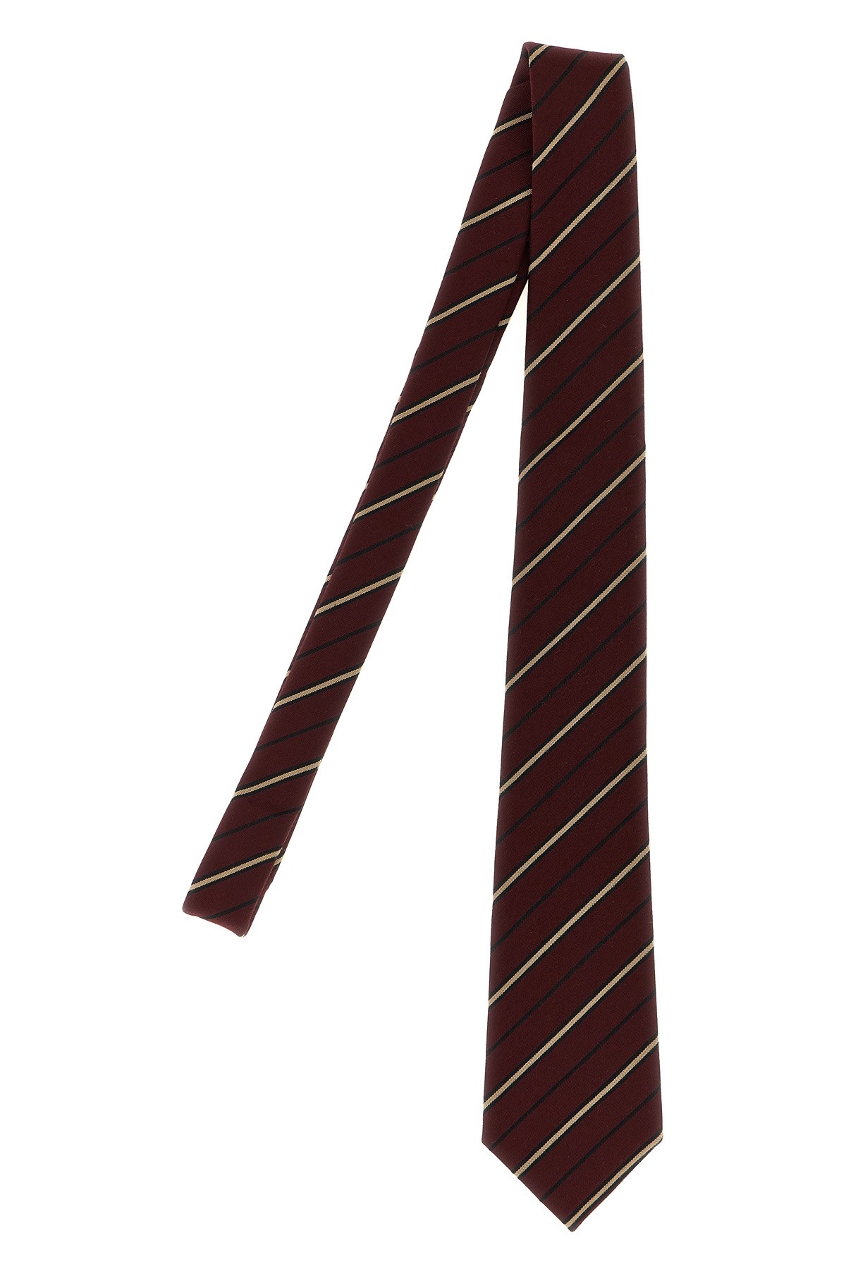 Saint Laurent Striped Wide Tie In Wool And Silk Accessories In Burgundy
