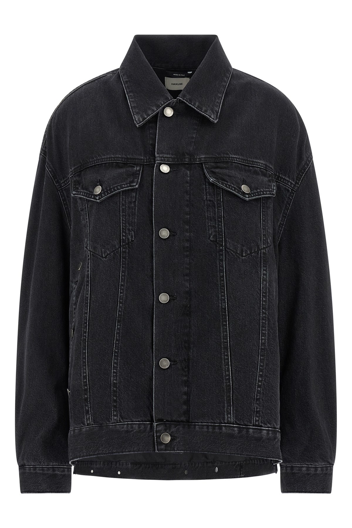 Haikure Button-down Long-sleeved Denim Jacket In Black