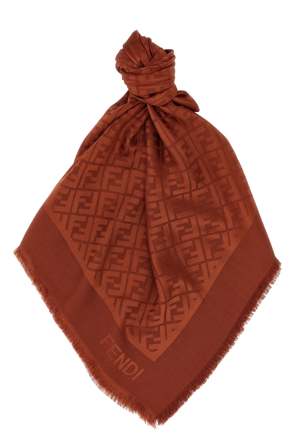 Fendi Shawl Square Fringed Edges In Brown