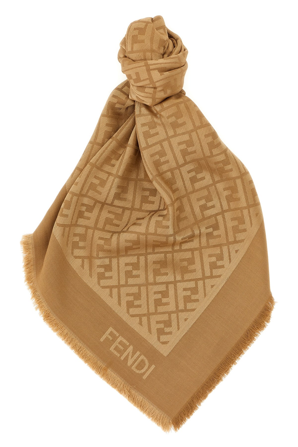 Fendi Ff Jacquard Pattern Silk-wool Blend Shawl In Brown