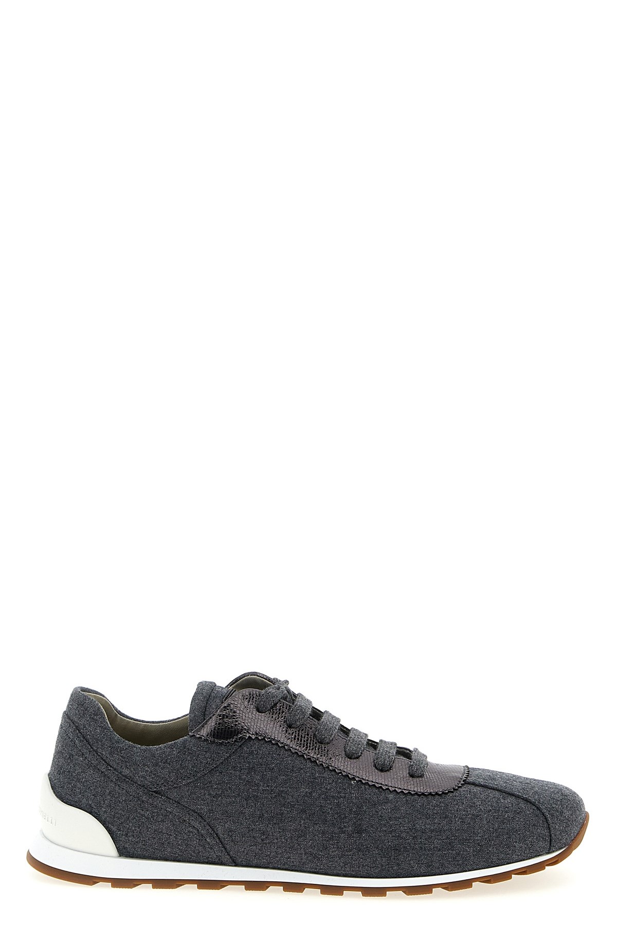 Brunello Cucinelli Women Low-top Wool Flannel Sneakers With Leather Profiles In Blue