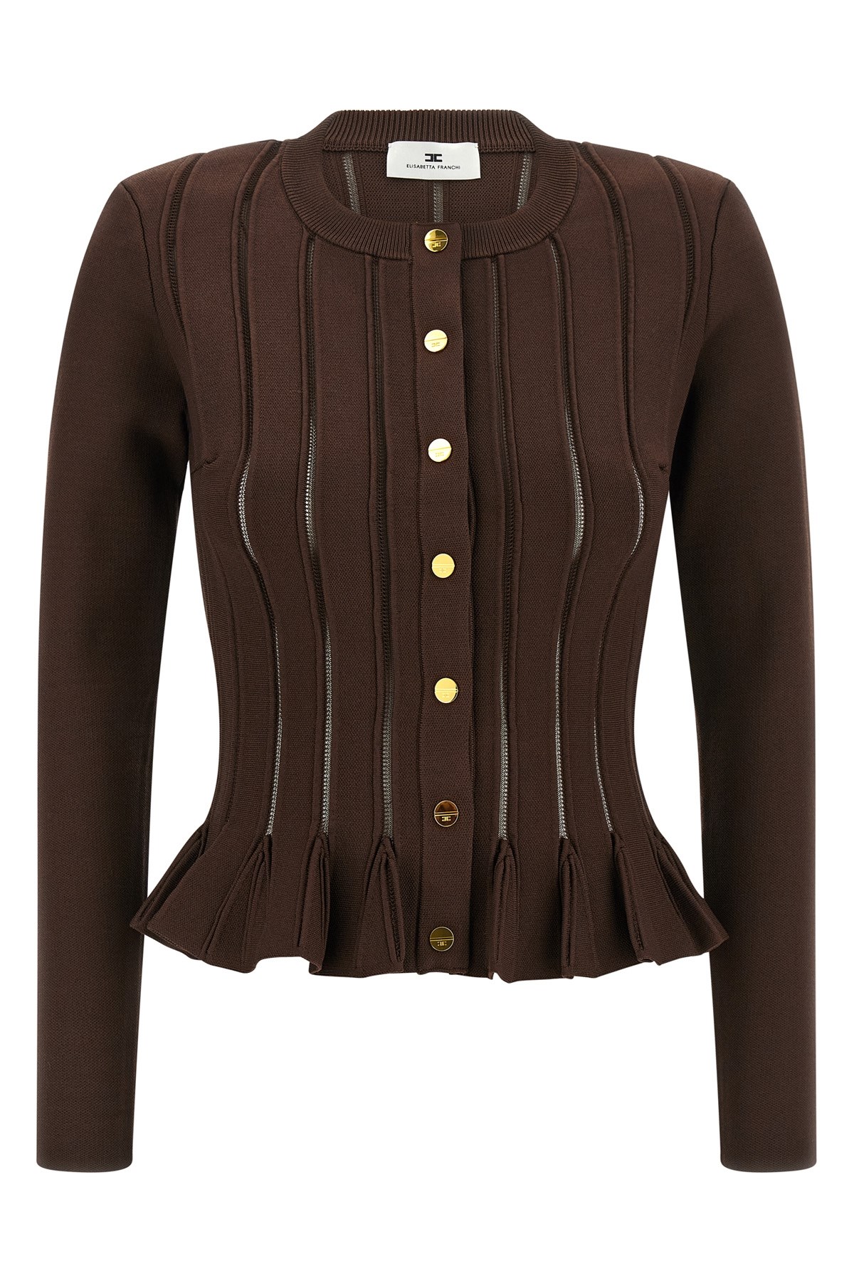 Elisabetta Franchi Knit Jacket With Openwork Details In Brown