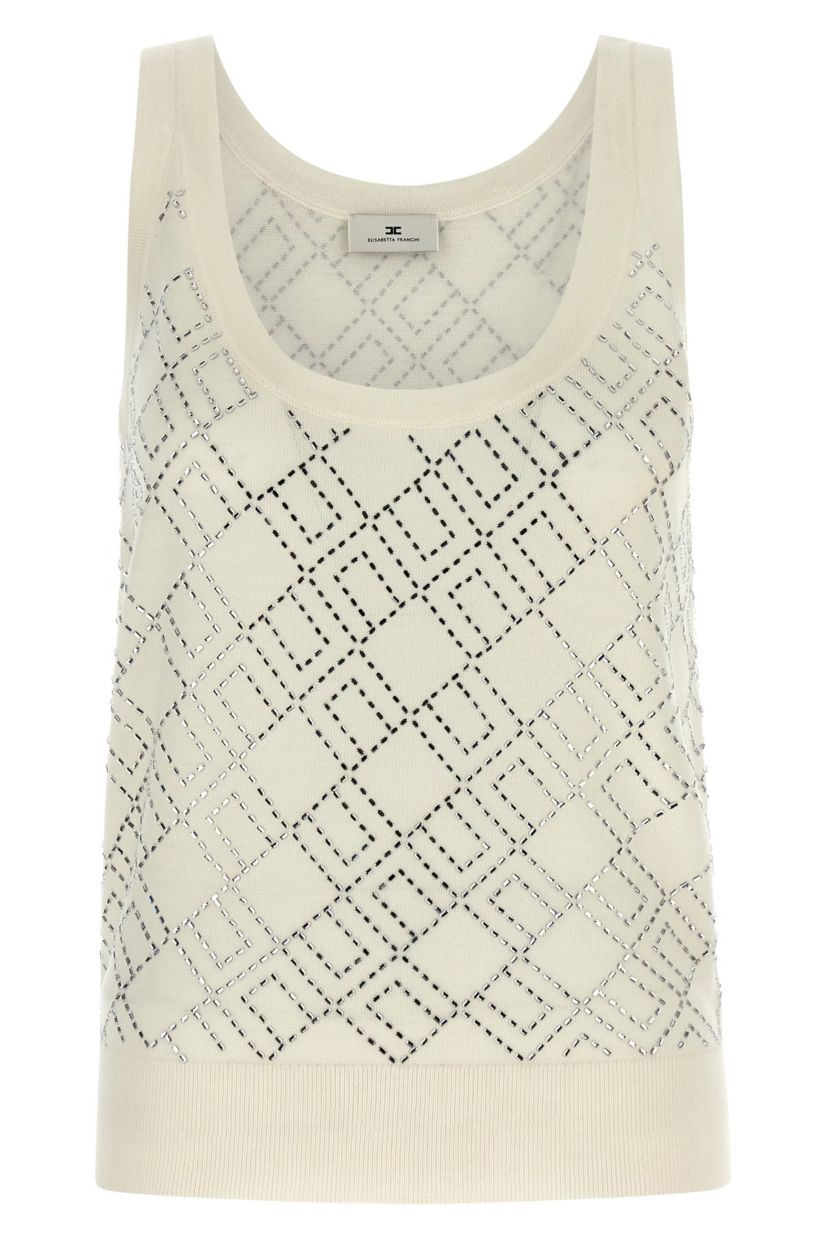 Elisabetta Franchi Crystal-embellished Merino Tank Top In Gray