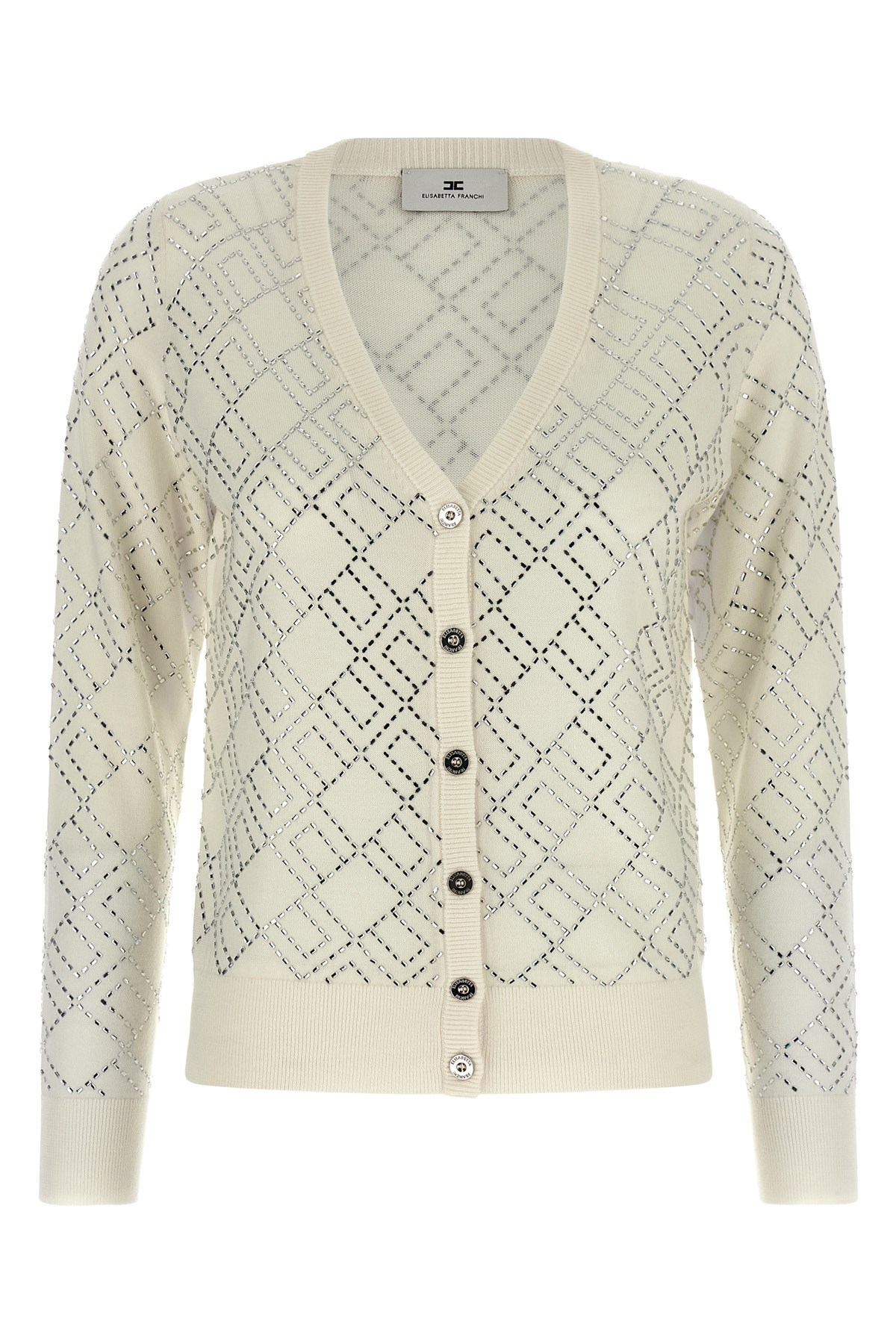 Elisabetta Franchi Crystal Cardigan Sweaters And Cardigans White In Neutral
