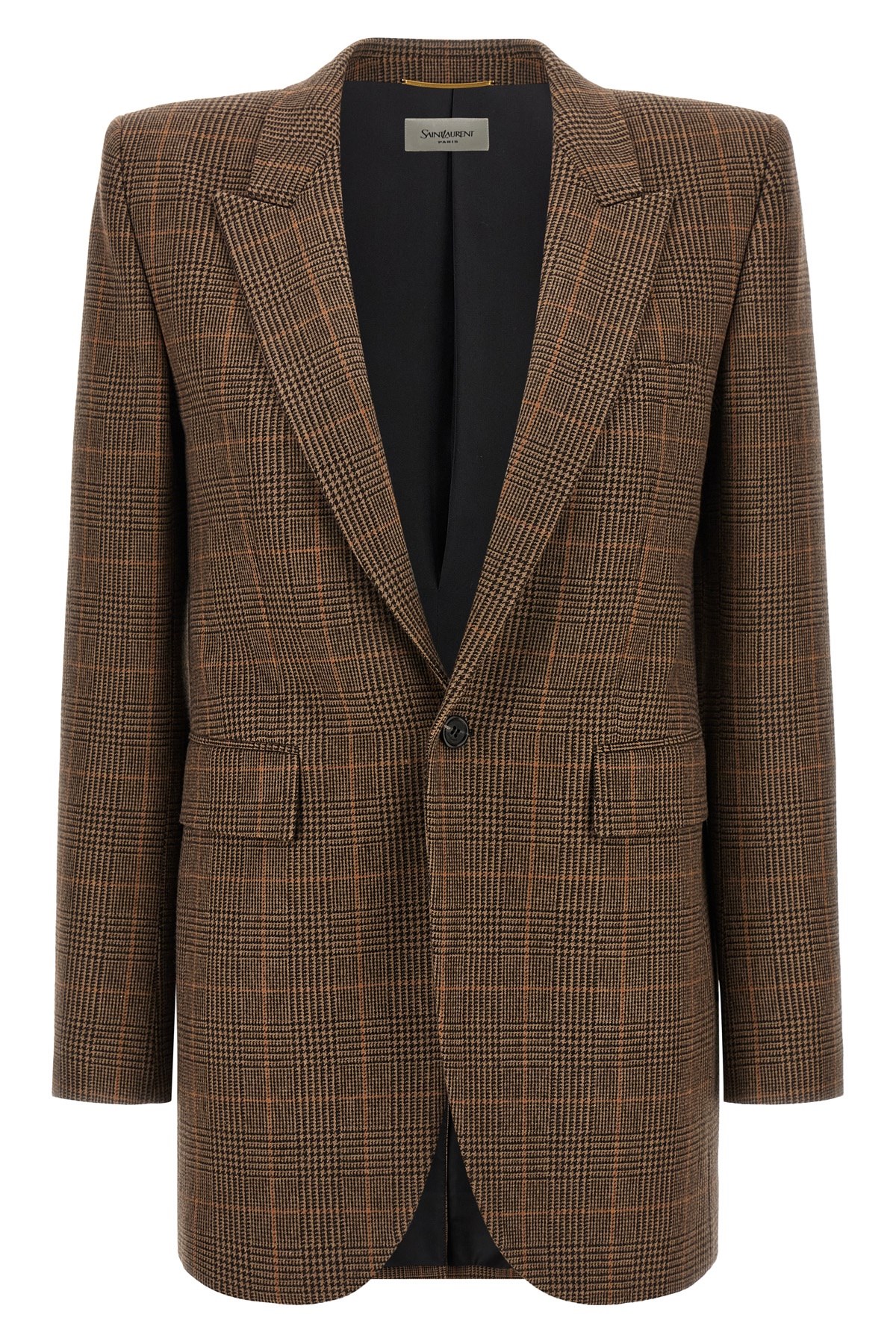 Saint Laurent Check Wool Blazer In Brown