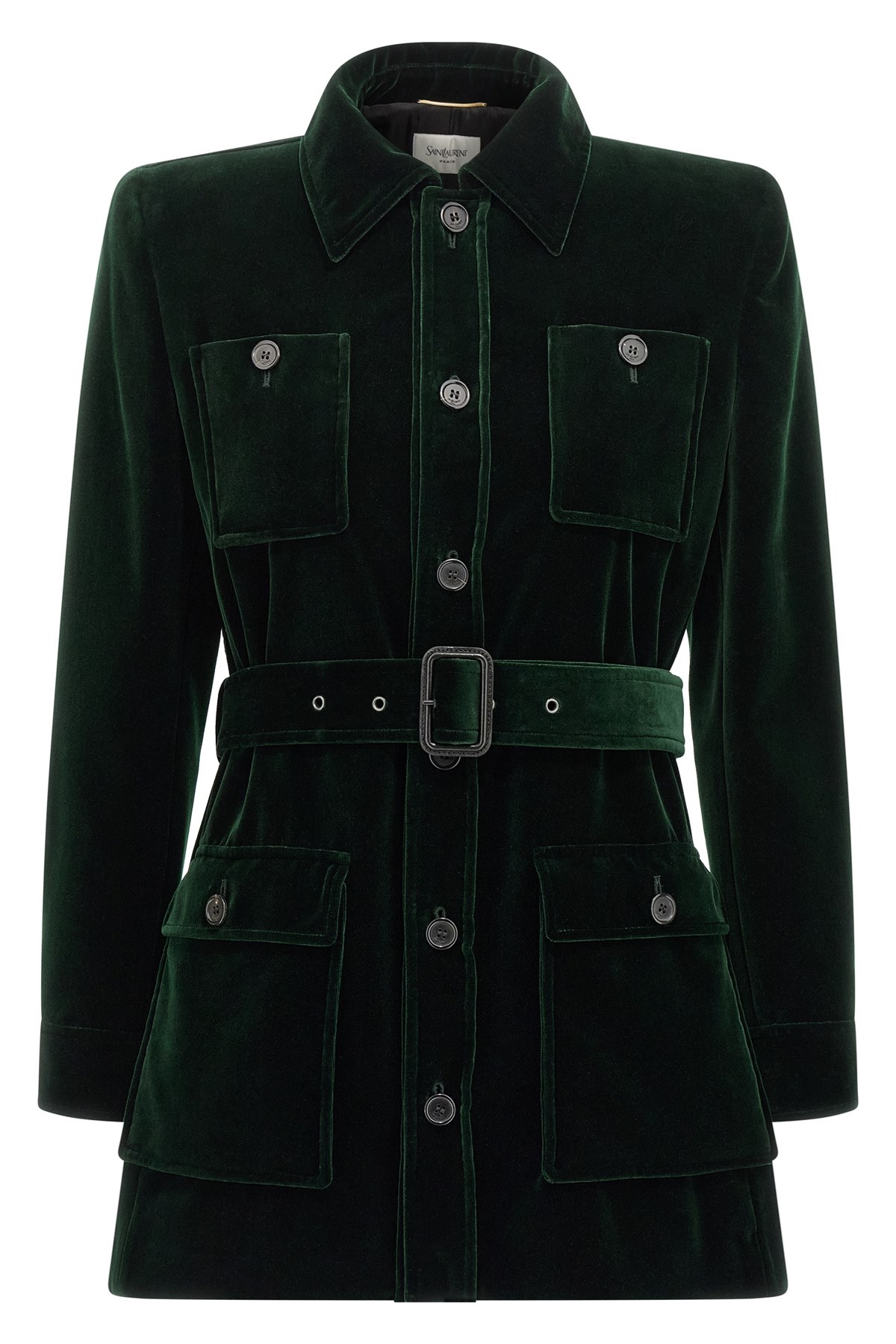 Saint Laurent Velvet Safari Jacket Belted Waist In Green
