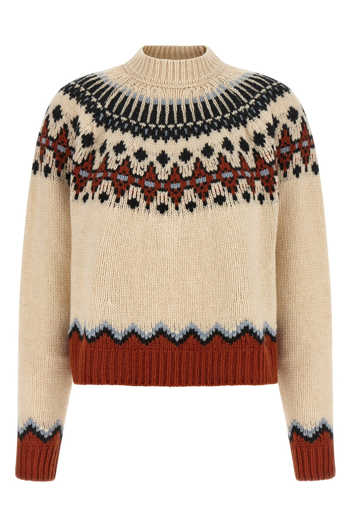 Alanui Wool Crewneck Sweater With Geometric Detail In Neutral