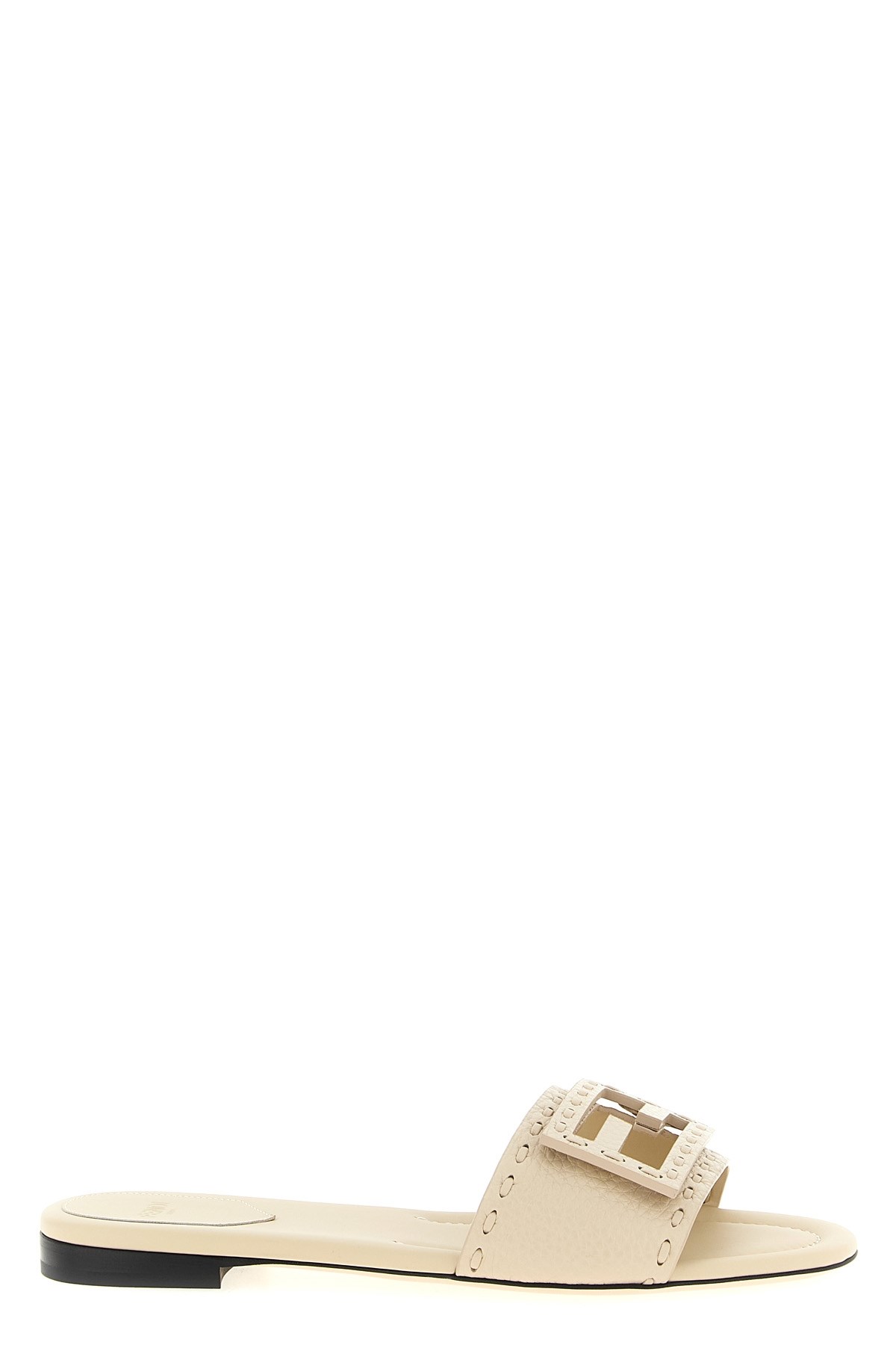 Fendi Baguette Ff Leather Buckle Flat Slide Sandals In Multi