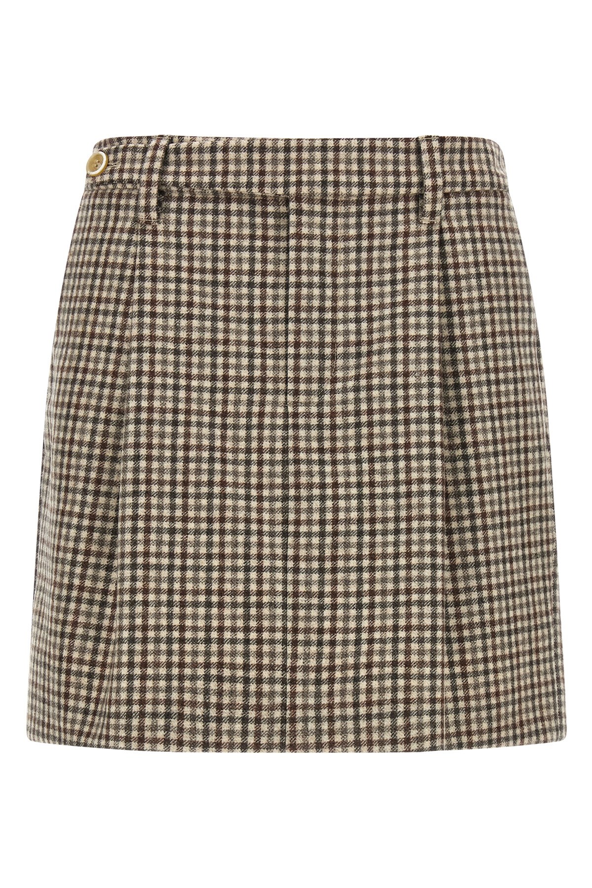 Brunello Cucinelli Checked Virgin Wool Flannel Miniskirt In Sand
