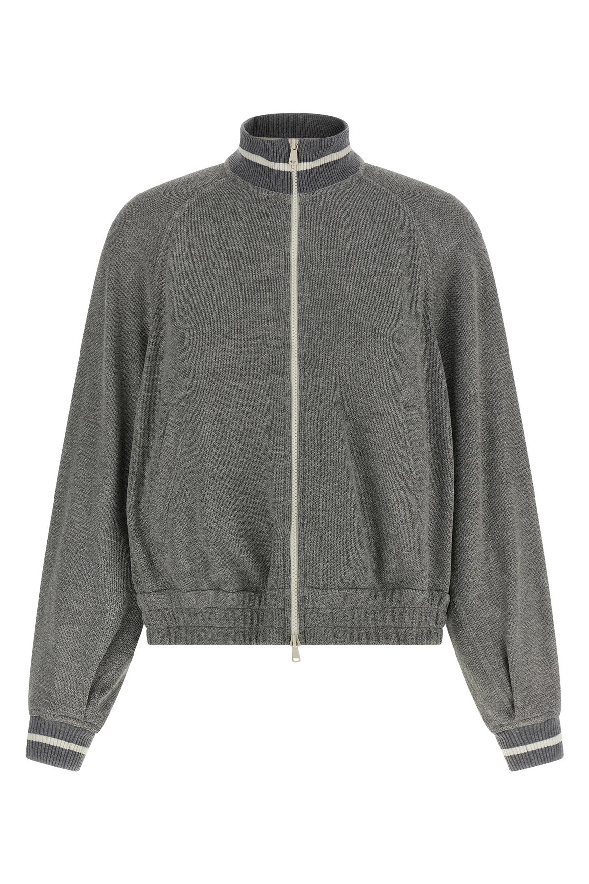 Brunello Cucinelli Shimmering Long Sleeves Ribbed Sweatshirt In Silver
