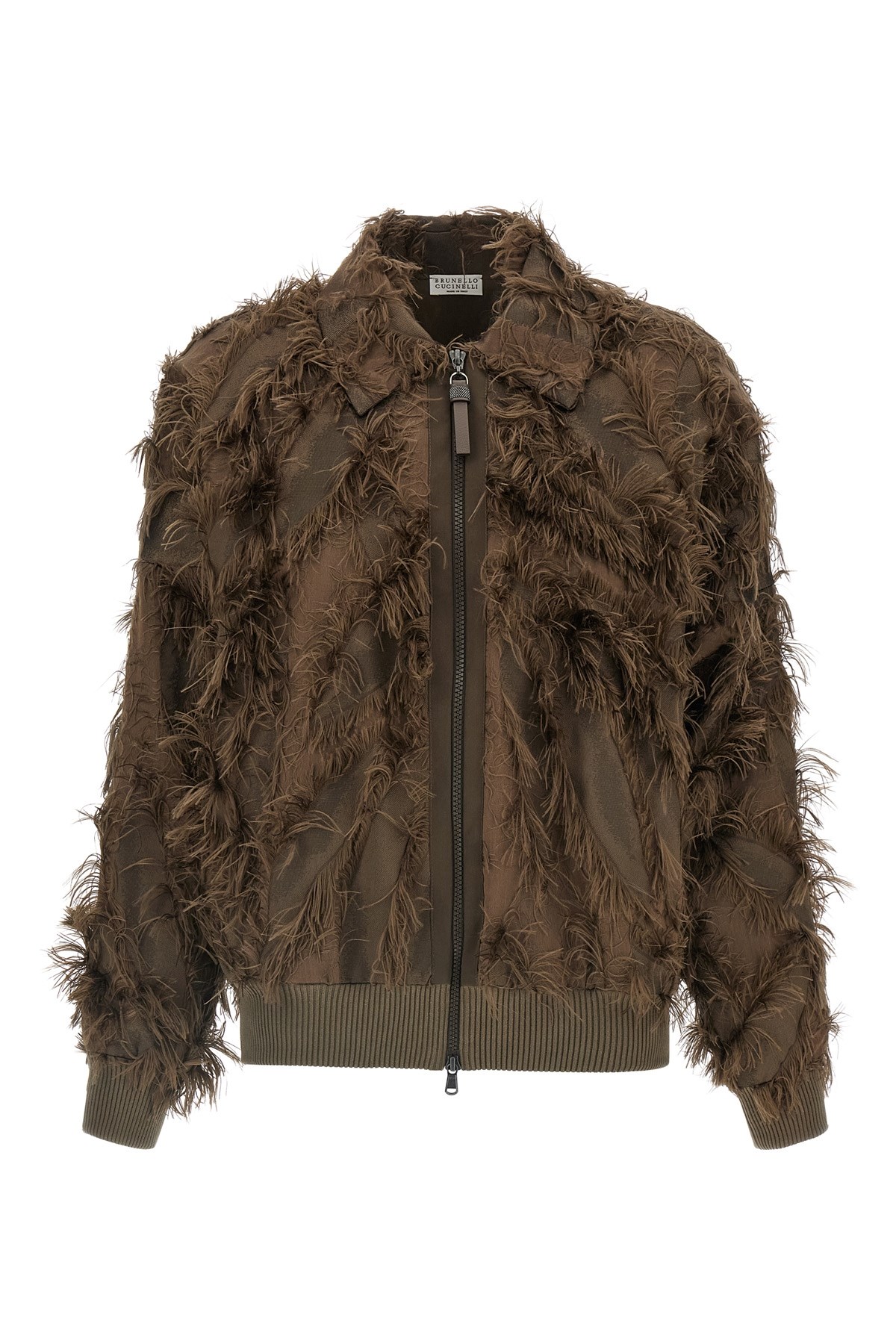 Brunello Cucinelli Dracaena Fringed-details Bomber Jacket In Brown