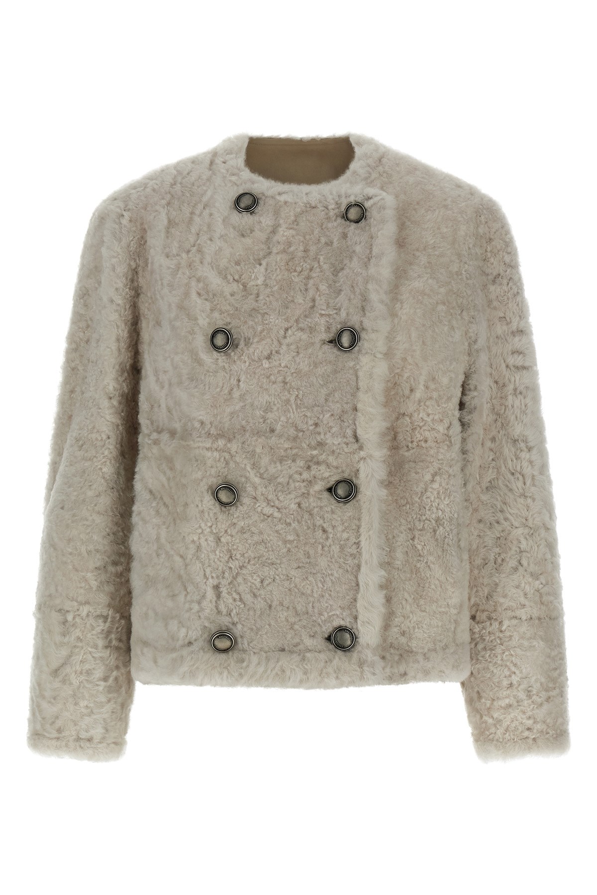 Brunello Cucinelli Reversible Faux Fur Double-breasted Jacket In Sand