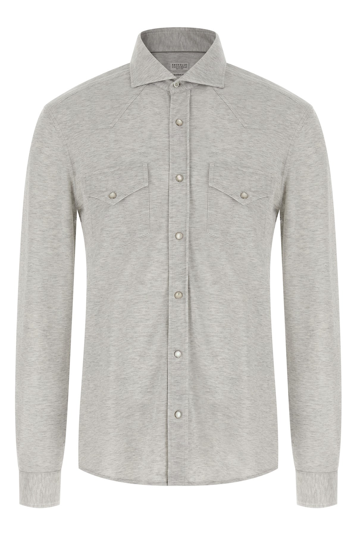 Brunello Cucinelli Cotton Shirt With Collar And Pockets In Gray