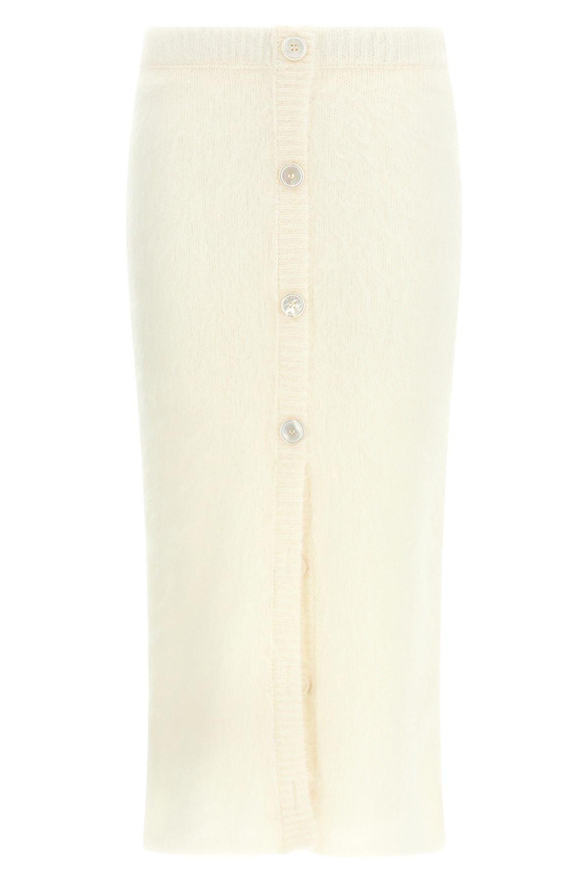 Alessandra Rich Mohair Skirt With Ribbed Waistband And Button Detailing In White