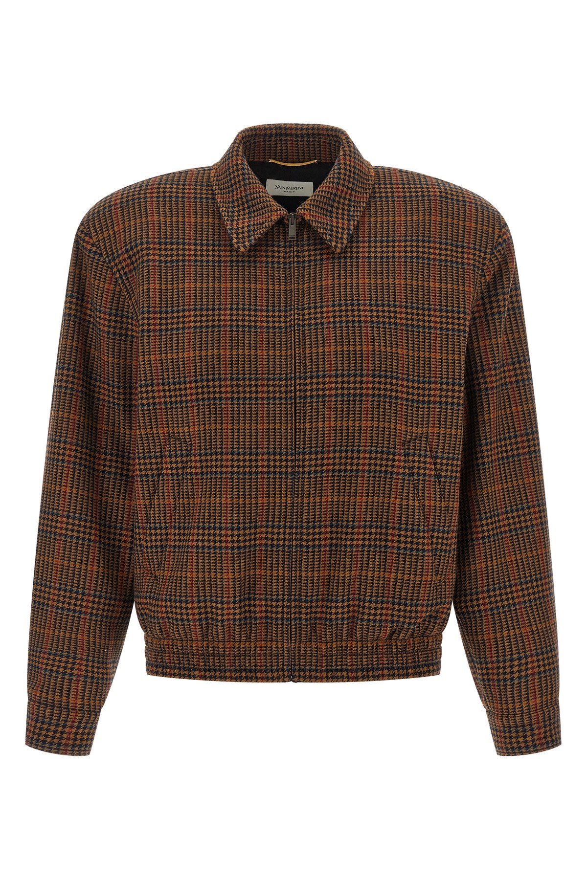 Saint Laurent Check-pattern Bomber Jacket In Brown