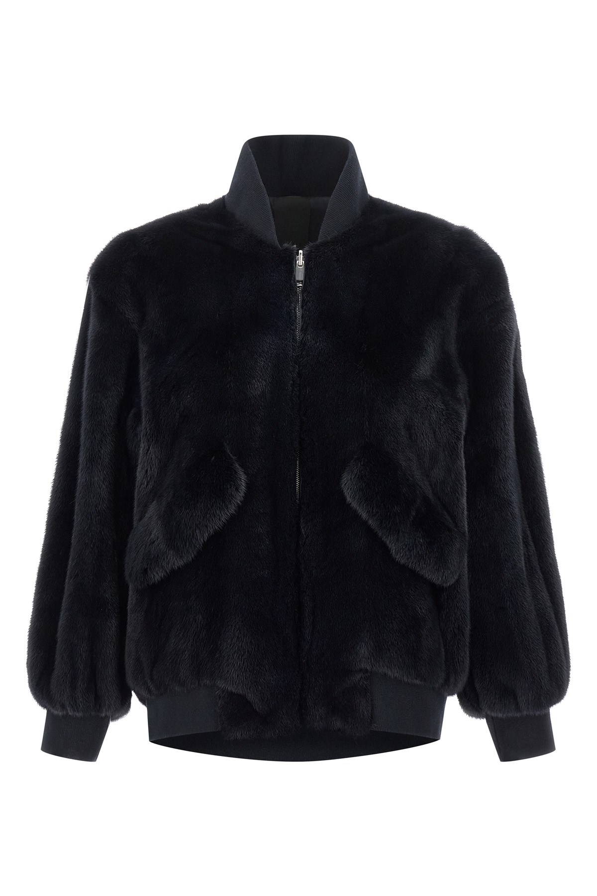 Blancha Luxurious Mink Fur Bomber Jacket With Zip Closure And Casual Appeal In Black