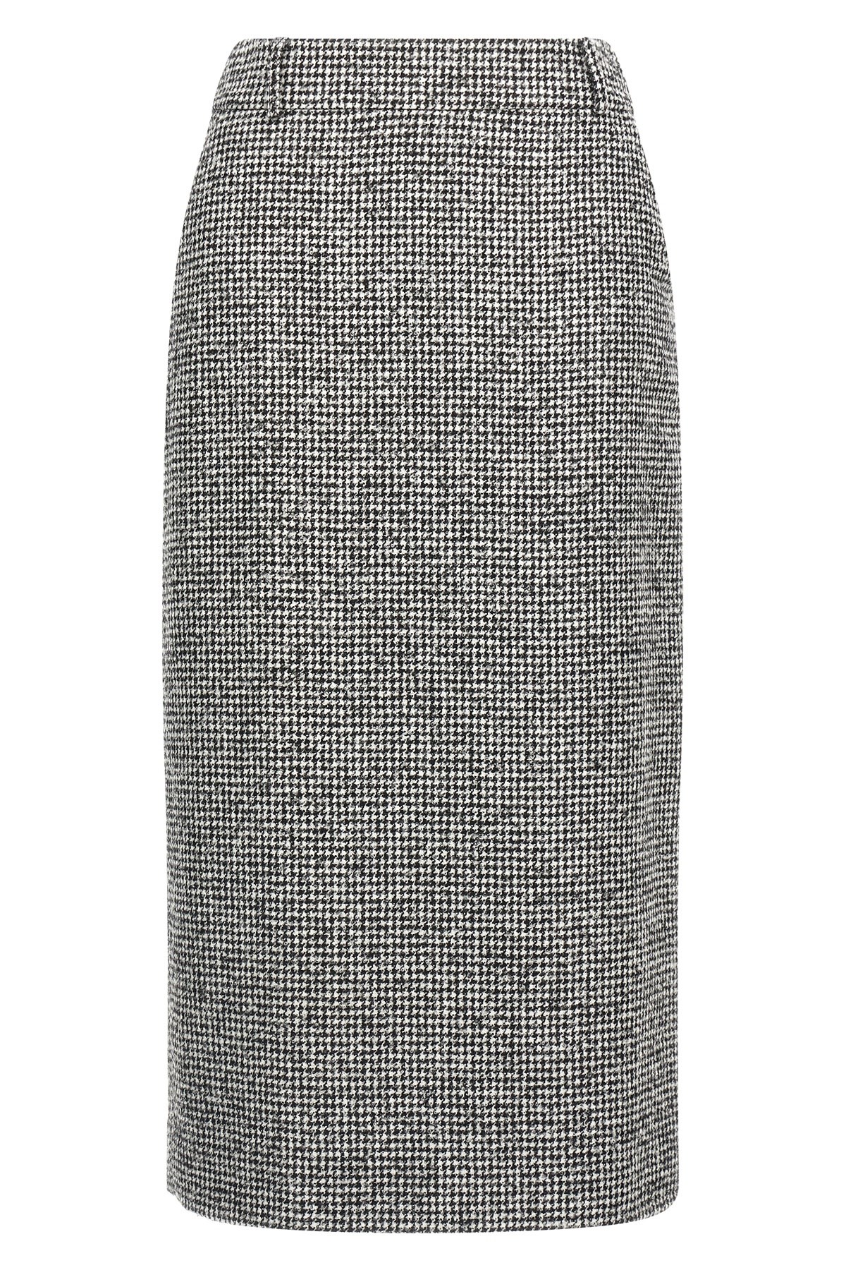 Ermanno Scervino Houndstooth Sheath Longuette Skirt With Back Split In Black