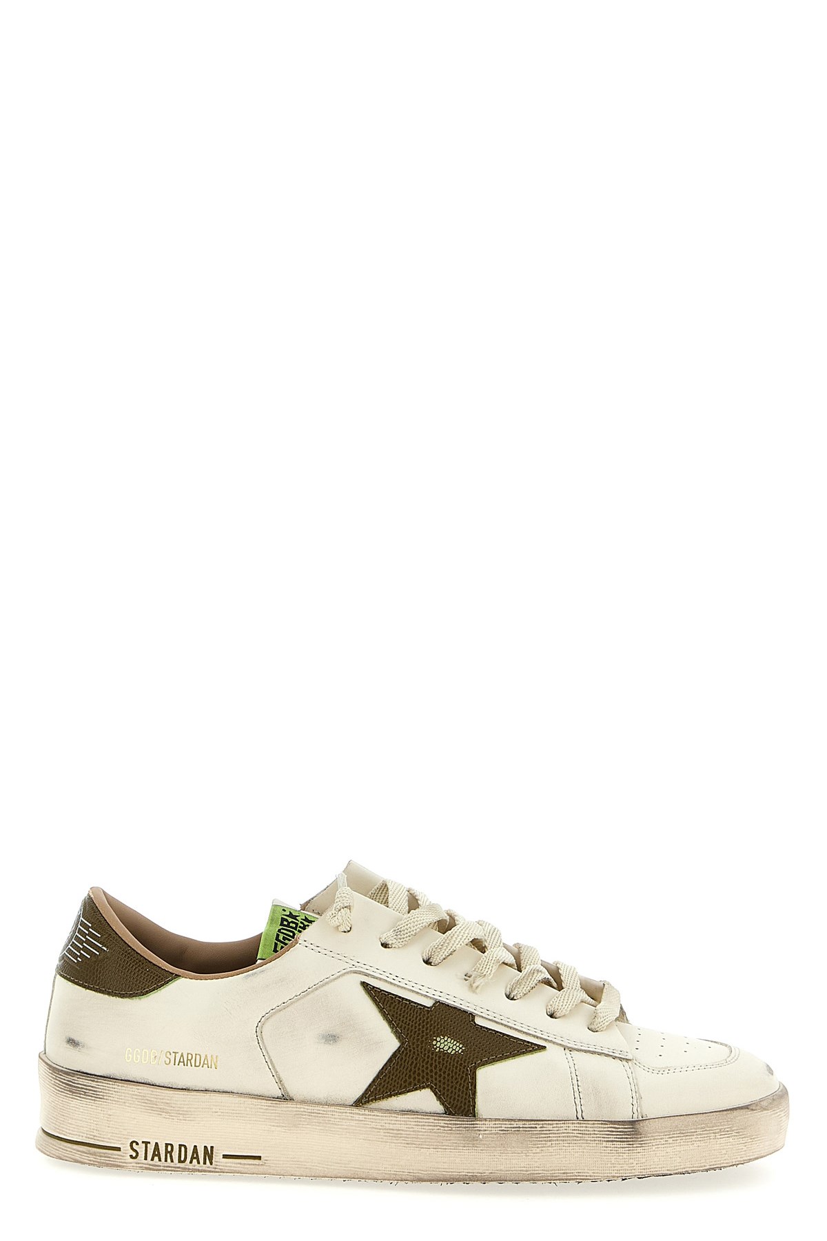 Golden Goose Stardan White Leather Sneakers With Green Star And Heel In Green