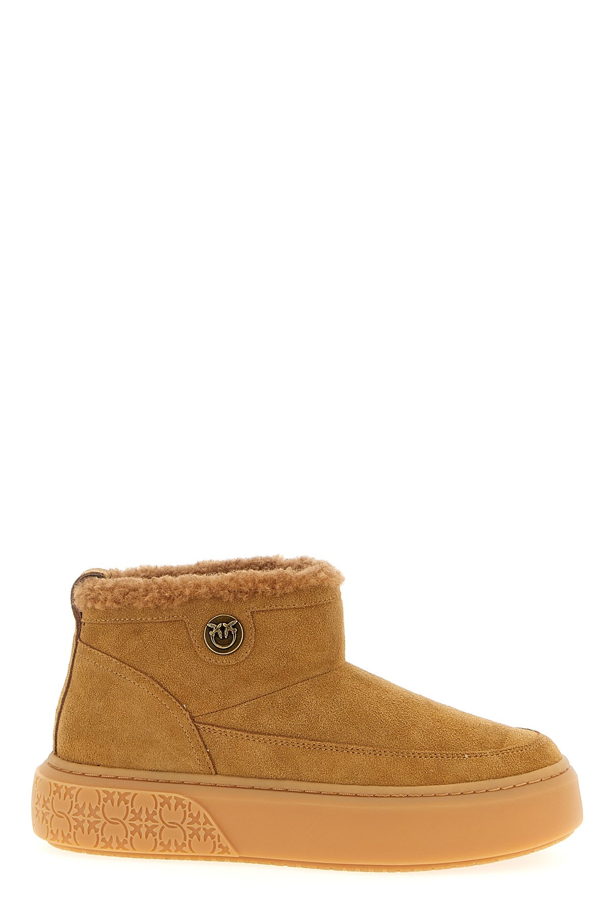 Pinko Beige Suede Platform Boots In Brown