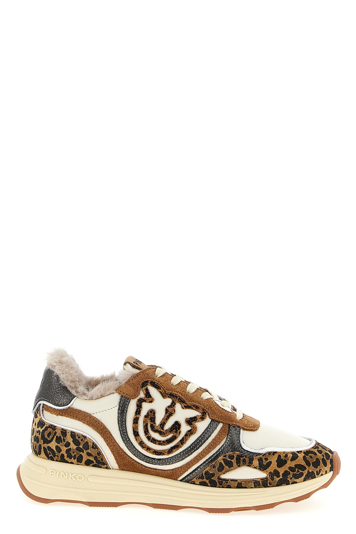 Pinko Zoe 01 Leather Sneakers With Leapadrata Pattern In Multi