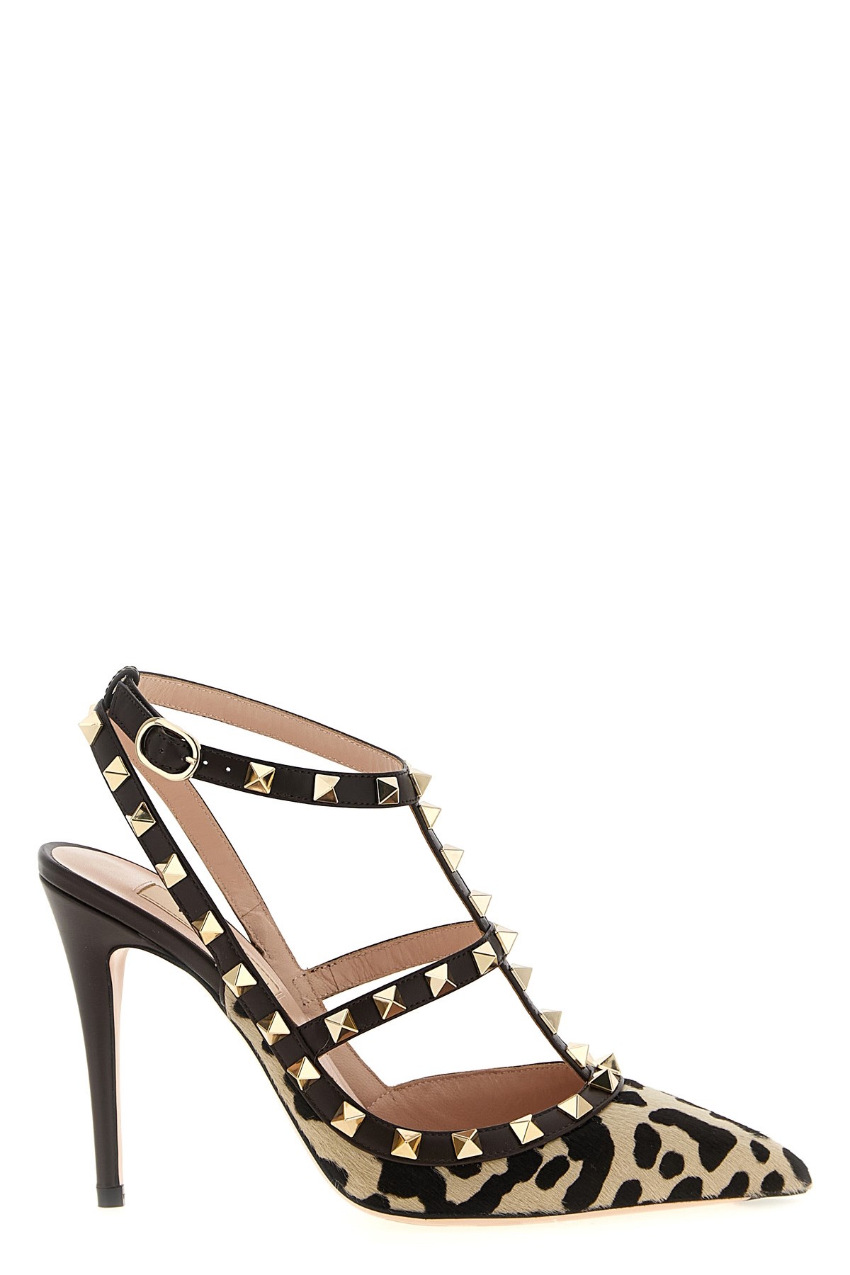 Valentino 100mm Rockstud T-strap Pumps In Neutral