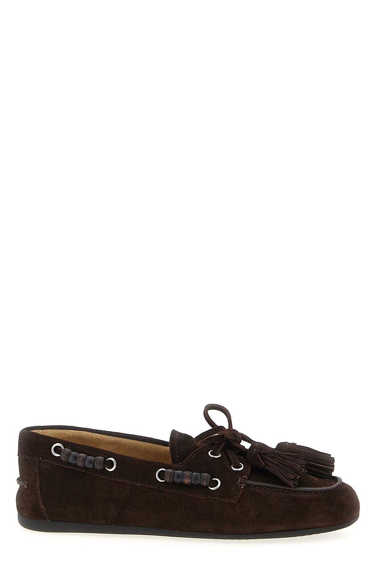 Miu Miu Tasseled Suede Loafers In Brown