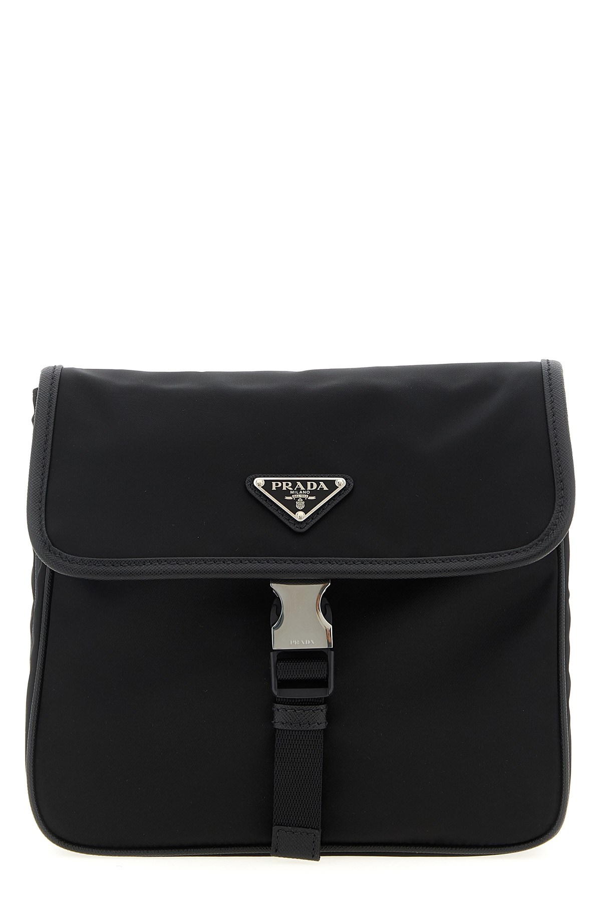 Prada Schultertasche Aus Re-nylon Und Saffiano-leder In Black