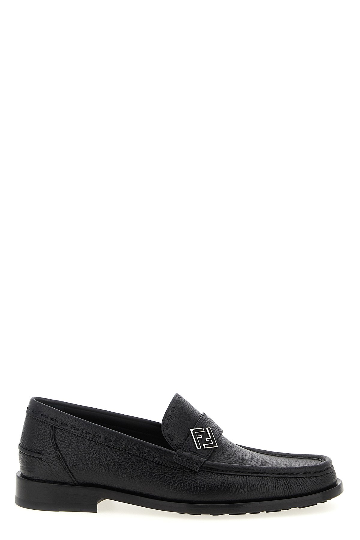 Fendi Men Ff Metal Leather Loafers In Black