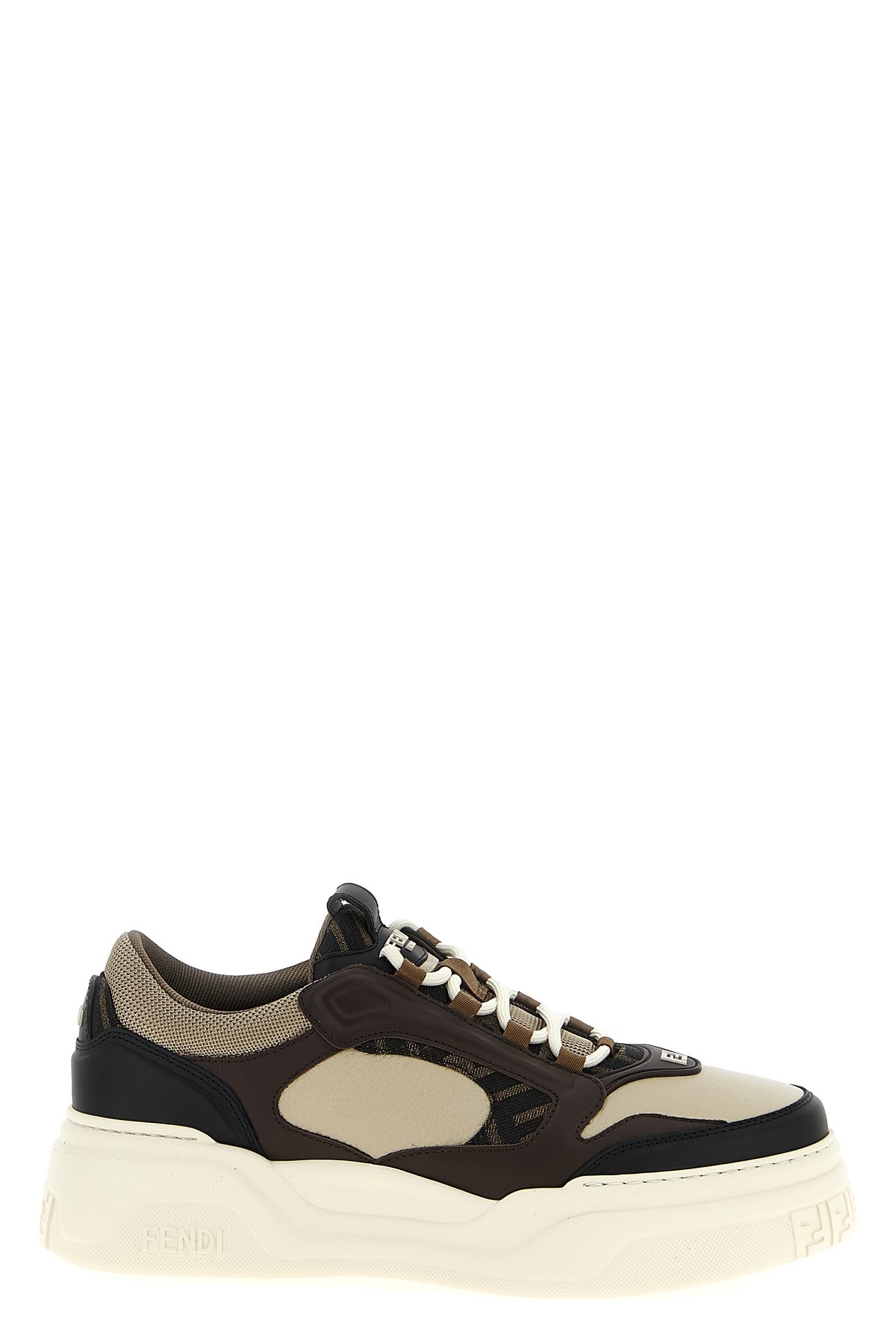 Fendi Force Leather Sneakers With Ff Jacquard And Mesh Details Shoes In Multi