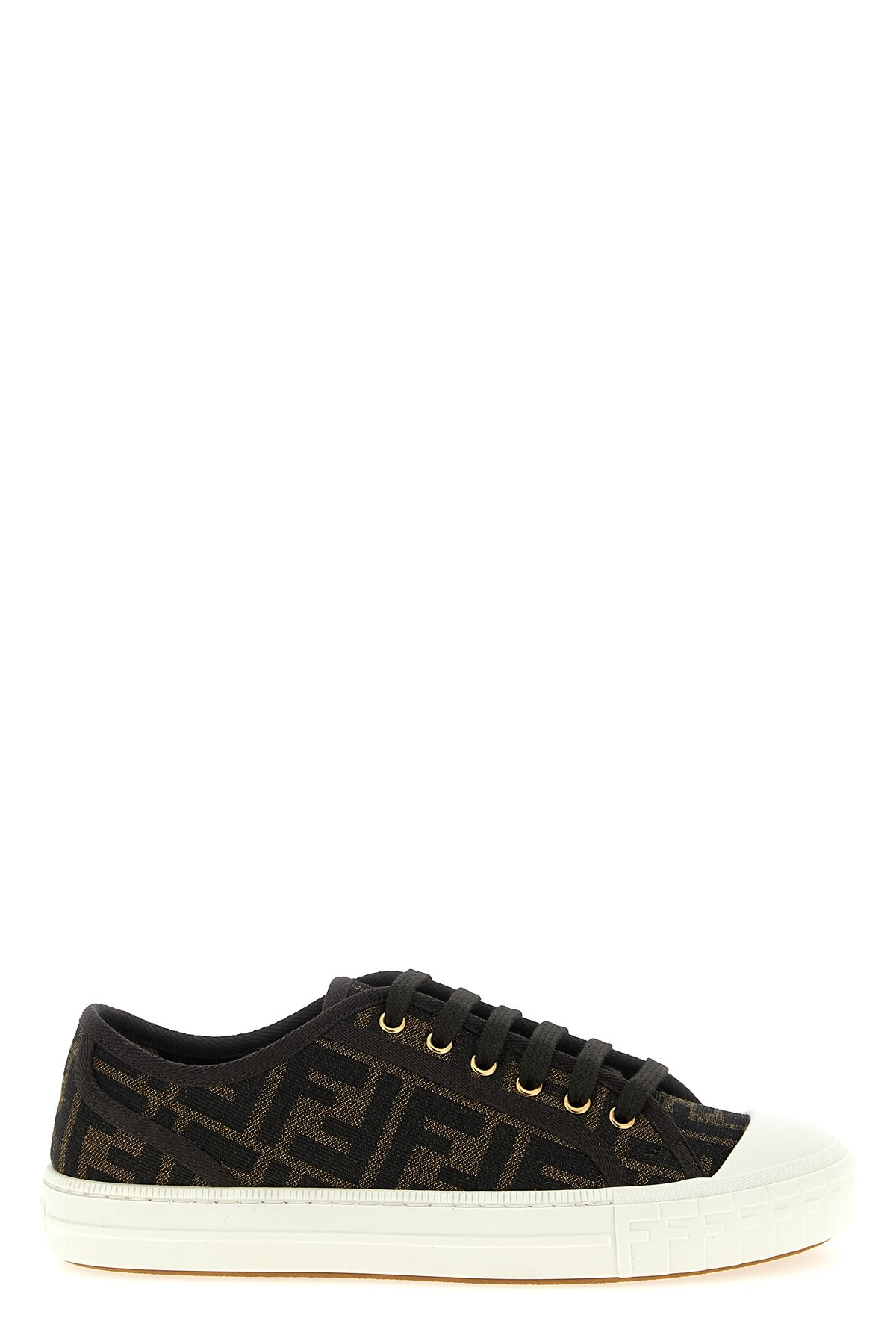 Fendi Women Embroidered Nylon Blend Dominio Sneakers In Black