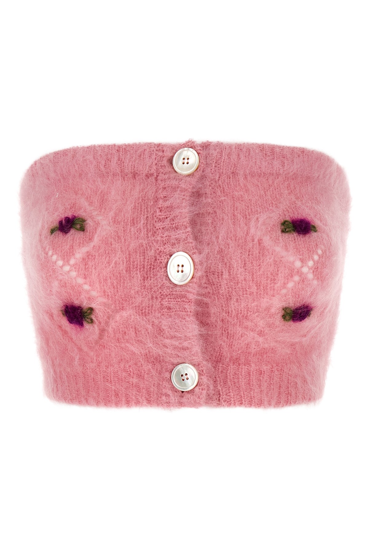 Alessandra Rich Mohair Top With Button Detailing And Floral Embroidery In Pink