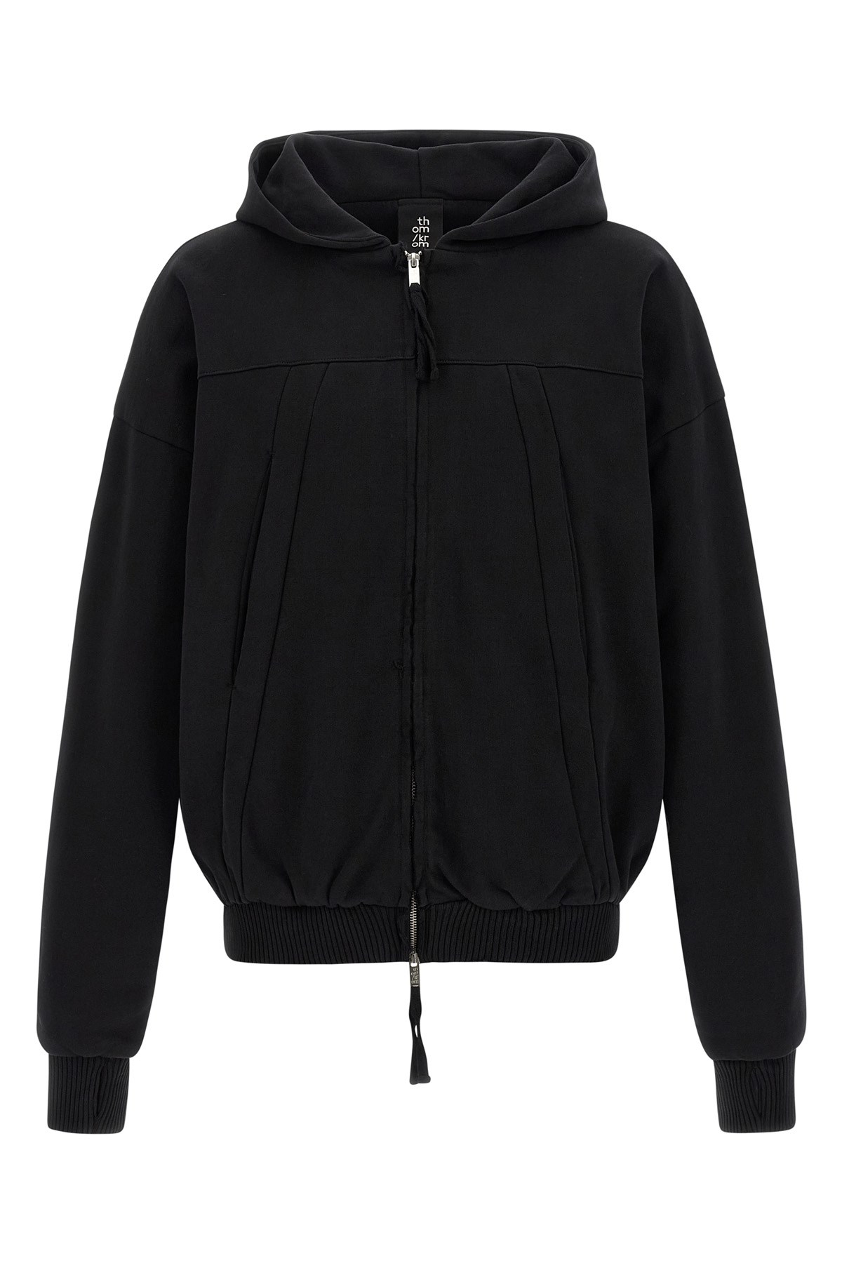 Thom Krom Hoodie With Metal Zip Closure And Knitted Trim In Black