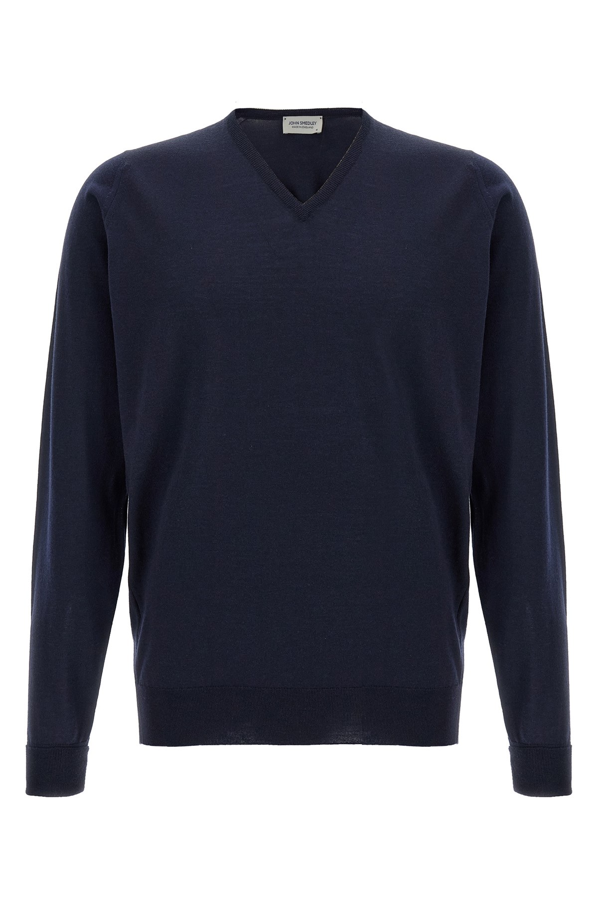 John Smedley V-neck Sweater With Ribbed Cuffs And Hem In Blue