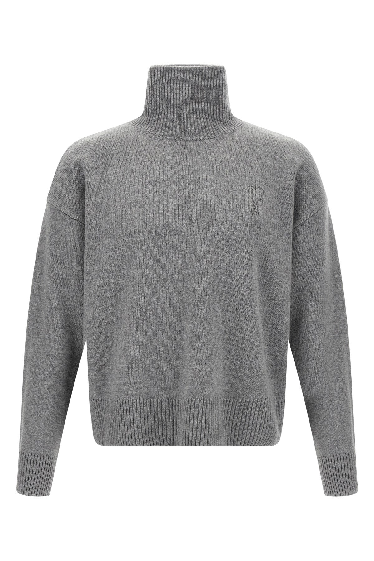 Ami Alexandre Mattiussi Ami Melange Grey Wool Blend Oversize Sweater In Gray