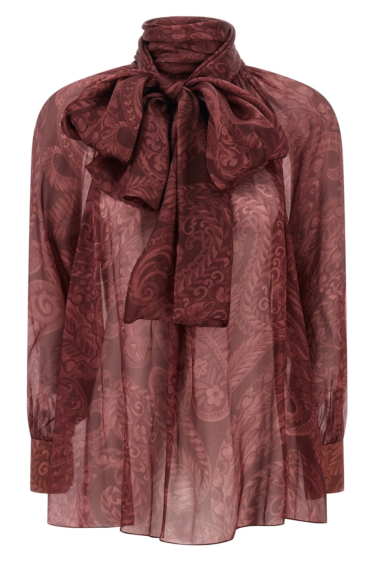 Etro Bow Blouse High Neck Long Sleeves In Burgundy