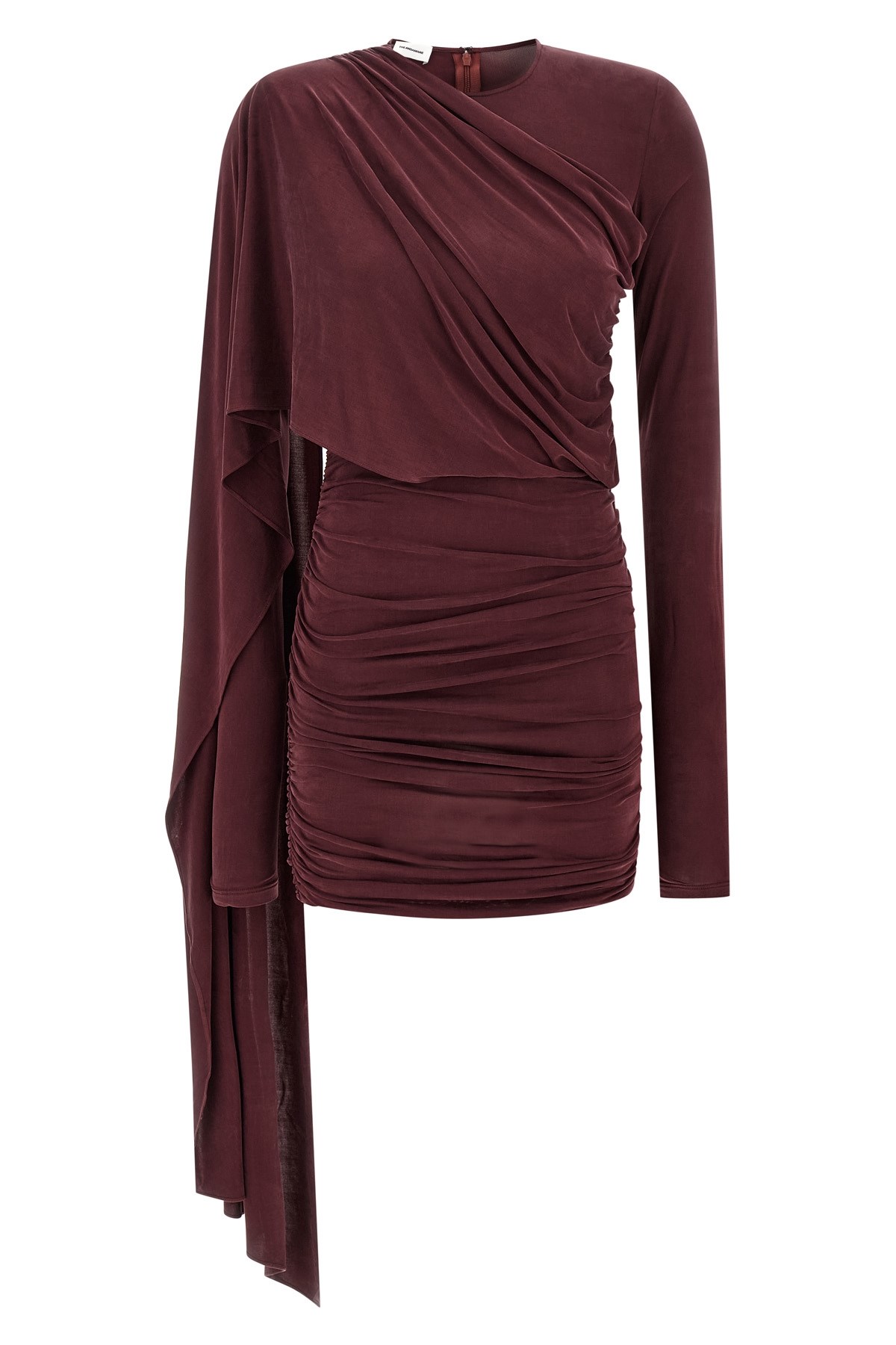 The Andamane Asymmetric Mini Dress Draped Detail In Burgundy