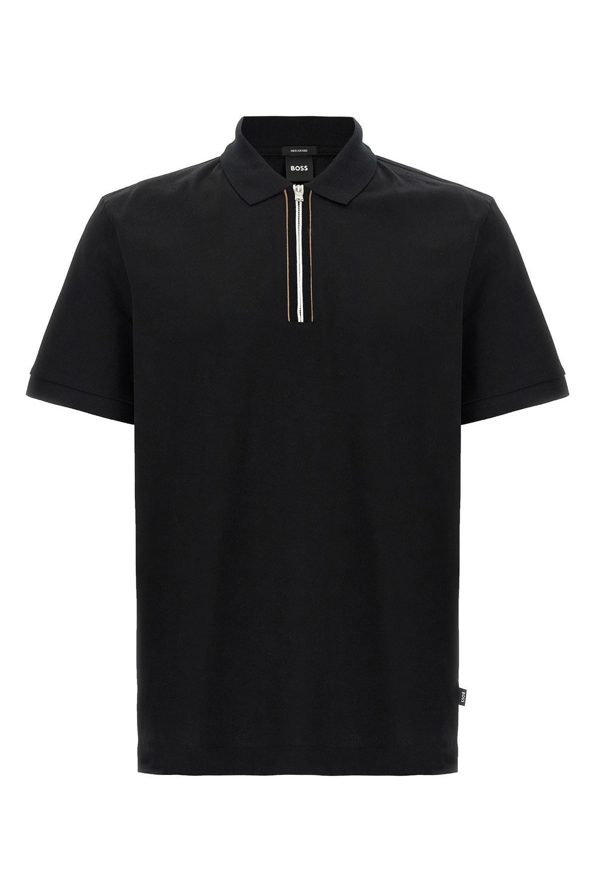 Hugo Boss Mercerized Cotton Polo Shirt With Contrast Zip In Black