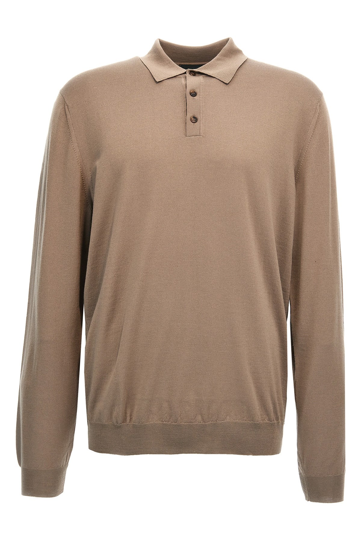 Zanone Wool Knit Polo Shirt With Classic Collar And Cuffed Sleeves In Brown