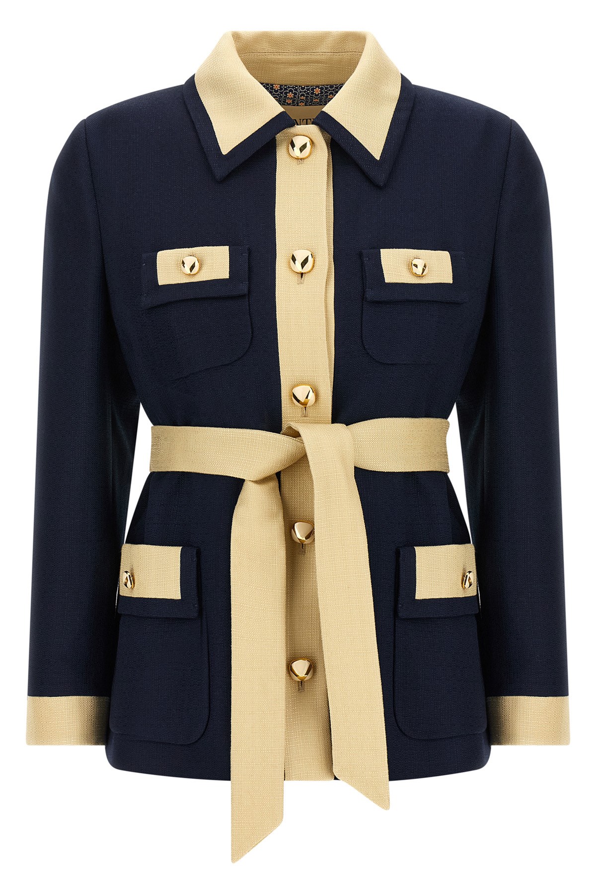 Valentino Collared Single-breasted Coat Jacket With Belted Waist In Blue