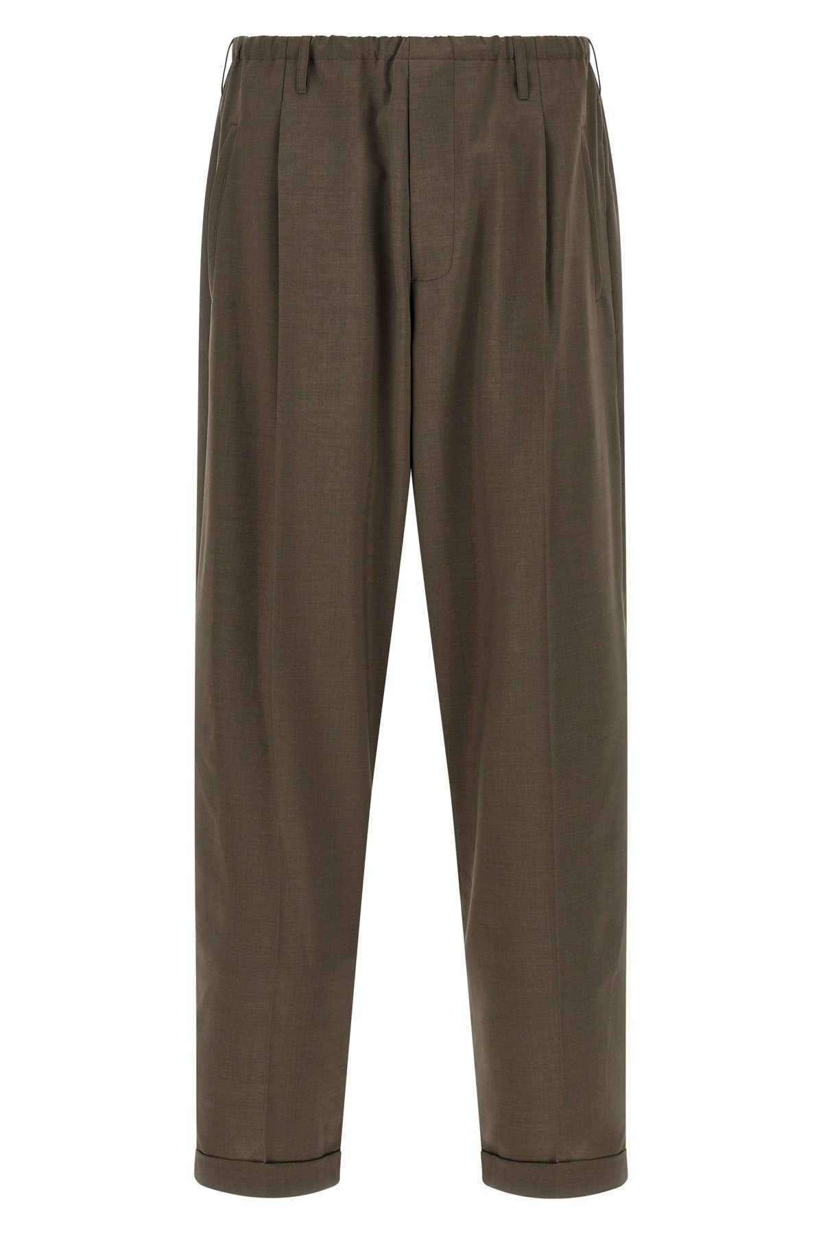 Magliano Elastic Waistband Cuffed Hem Trousers In Brown