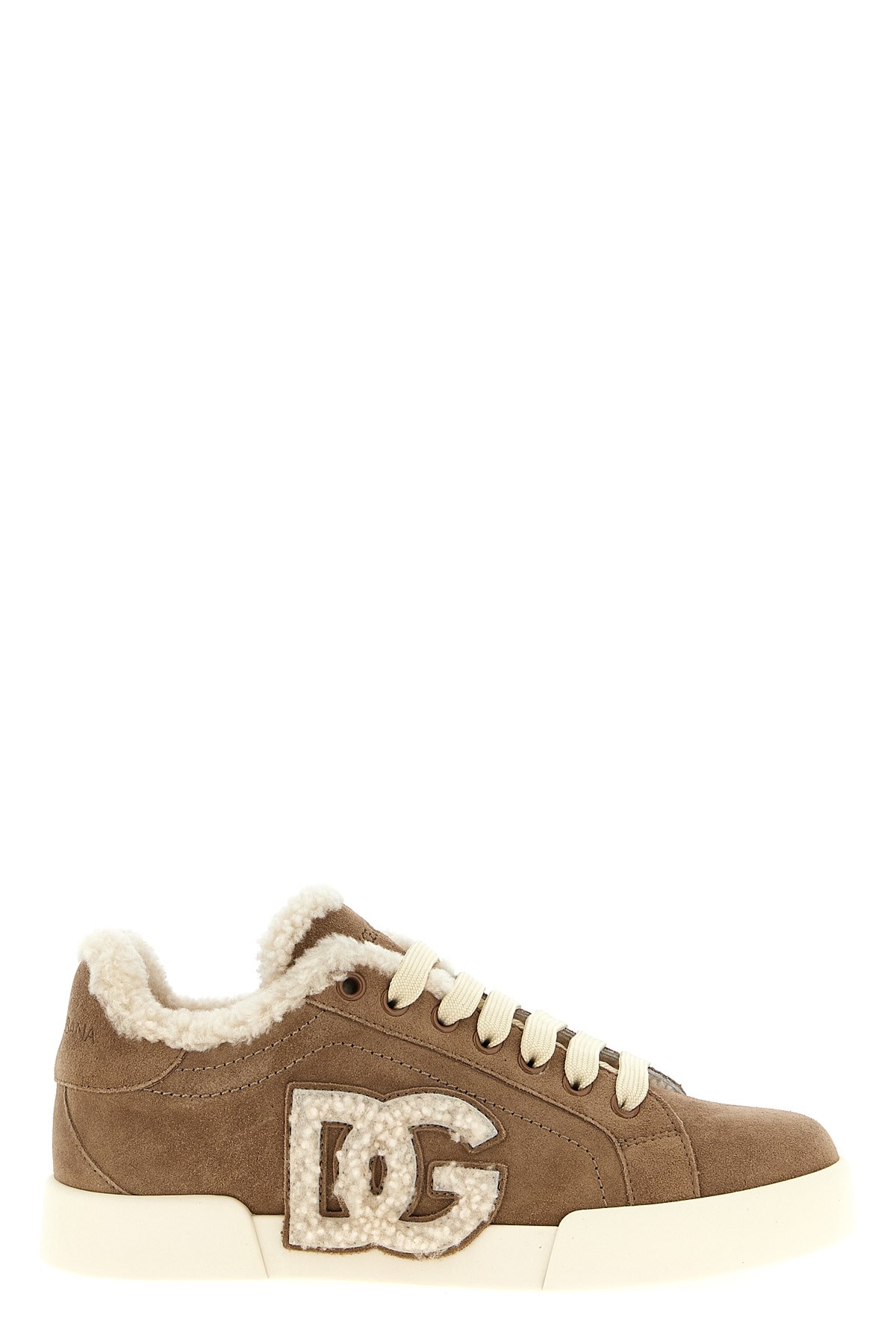 Dolce & Gabbana Portofino Light Sneakers In Calfskin And Sheepskin In Brown